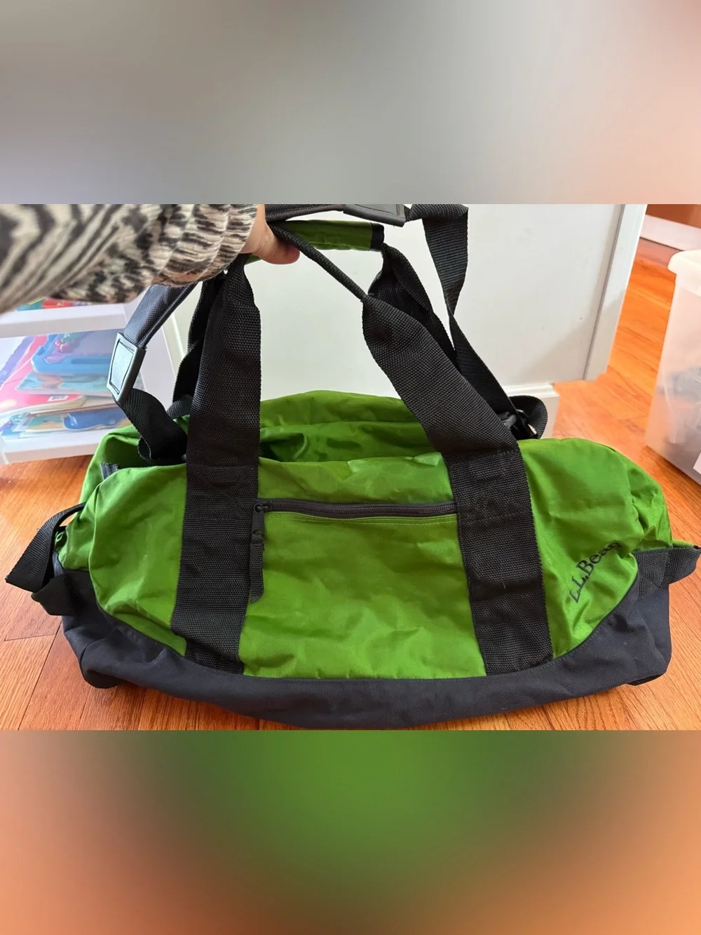 LL BEAN Adventure Duffle Bag Heavy Duty Green & Black Large Travel 15x29.5x13